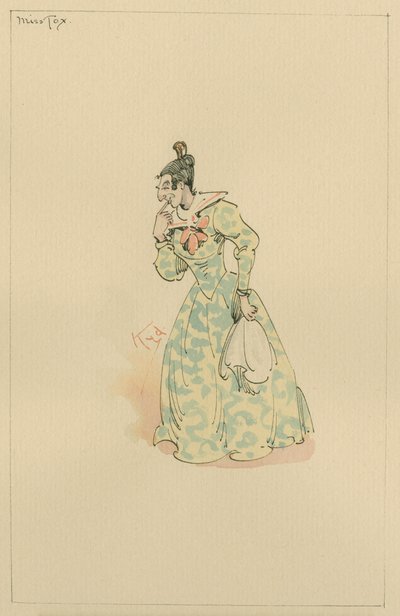 Miss Lucretia Tox, ca. 1920er (Feder und Tinte mit Aquarell auf Papier) von Joseph Clayton Clarke